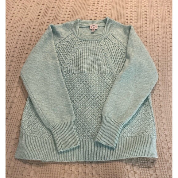 St John’s Bay Sweater Crewneck Cable Knit Size XL Mint Green Silver Sparkle - Picture 3 of 9